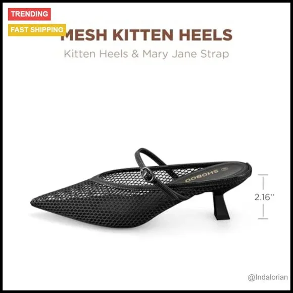 Mesh Kitten Heels with Adjustable Strap Slip On Pumps - Picture 3 of 7